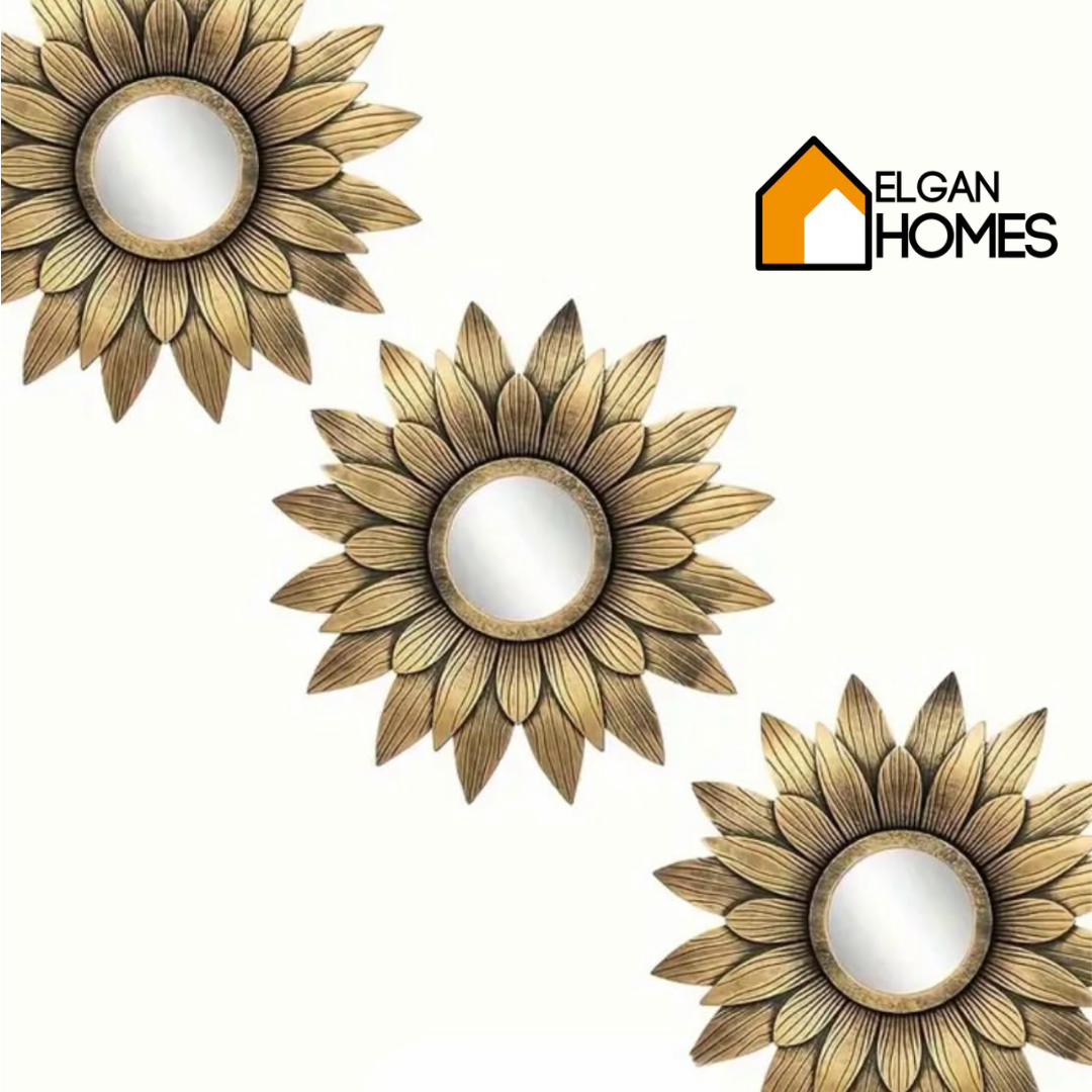 Golden Sunflower Wall Mirror Trio Set