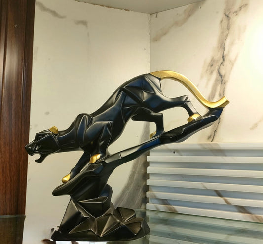 Abstract Black Panther Figurine with Gold Accents