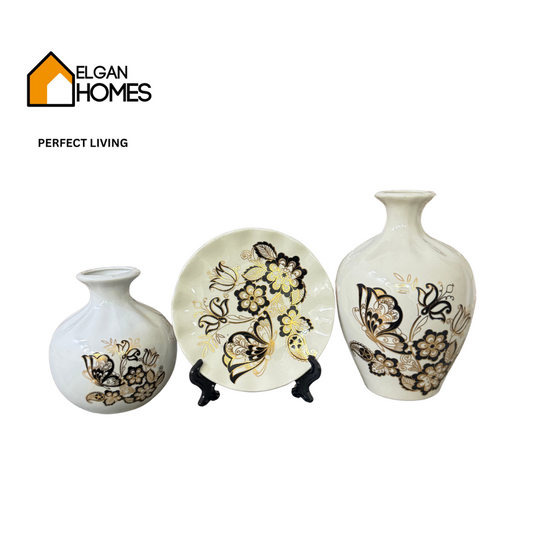 3-Piece Ceramic Decoration Set with Plate