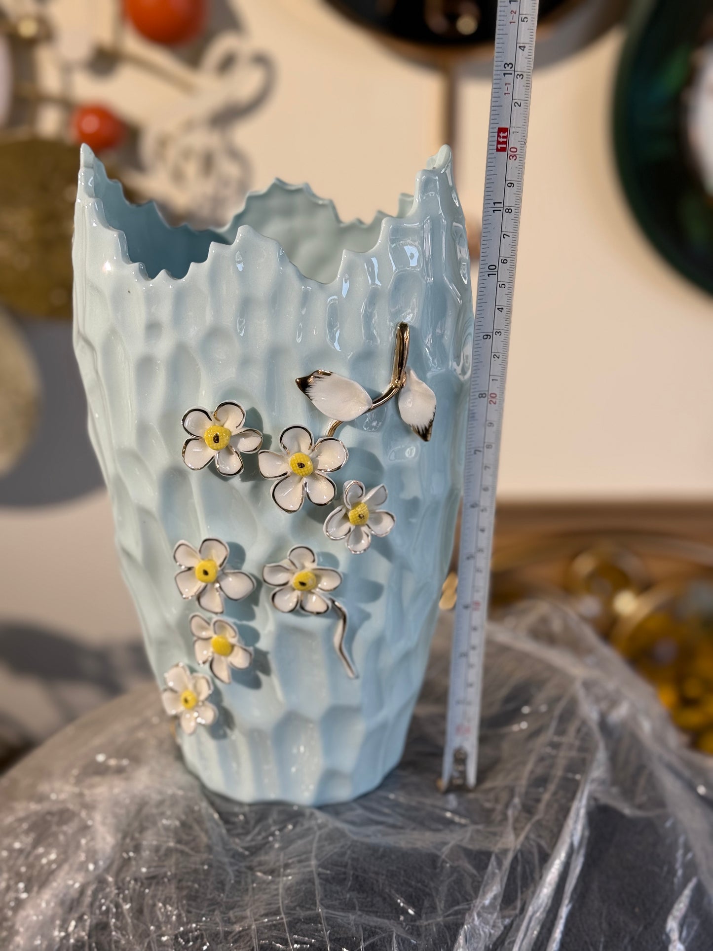 Icy Blue Diamond-Cut Vase