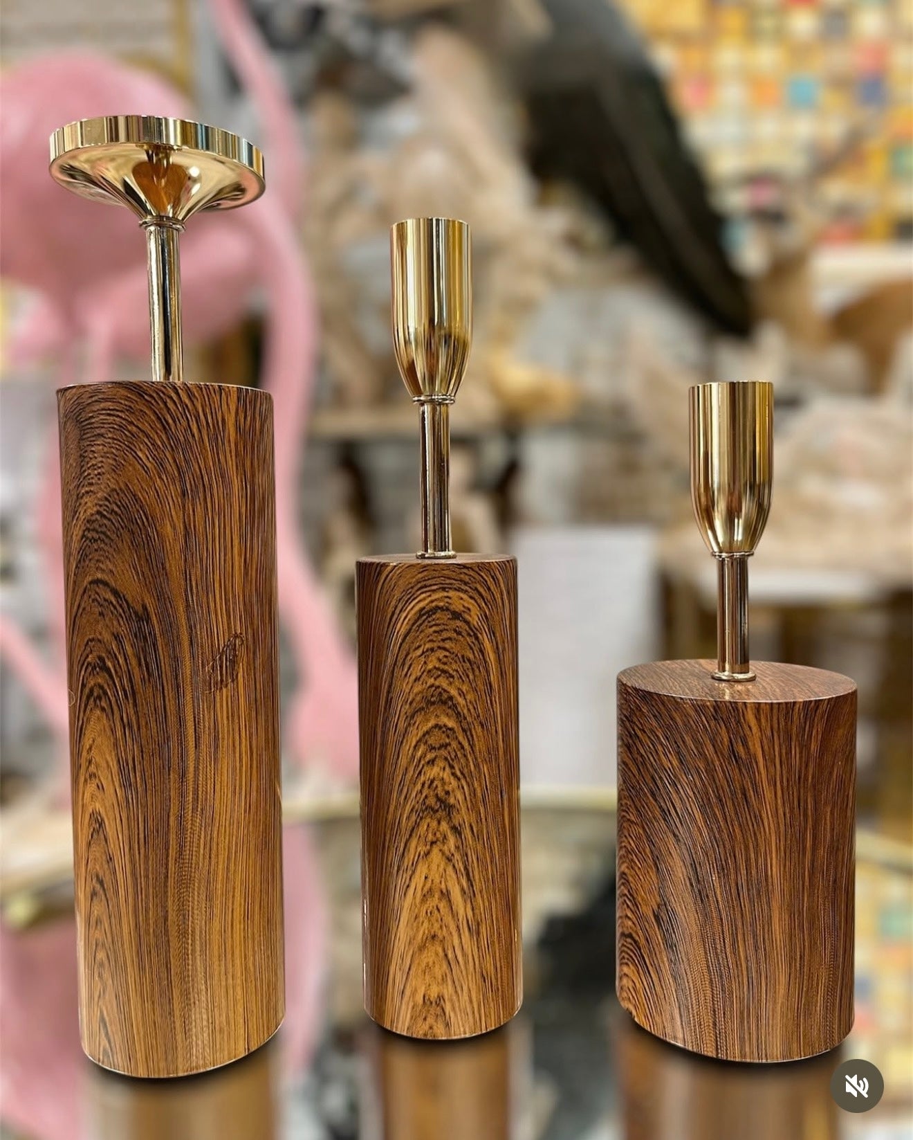 Luxury Wooden Style Candle Stand 6 pieces