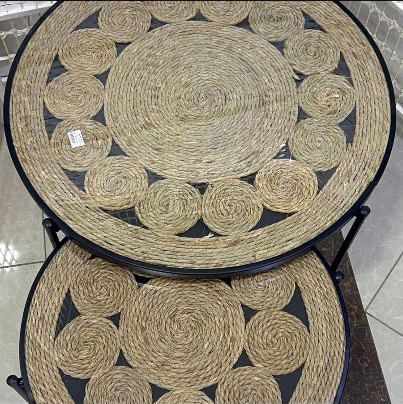 Premium Handwoven Nesting Coffee Table Set with premium acrylic mirror top unbreakable