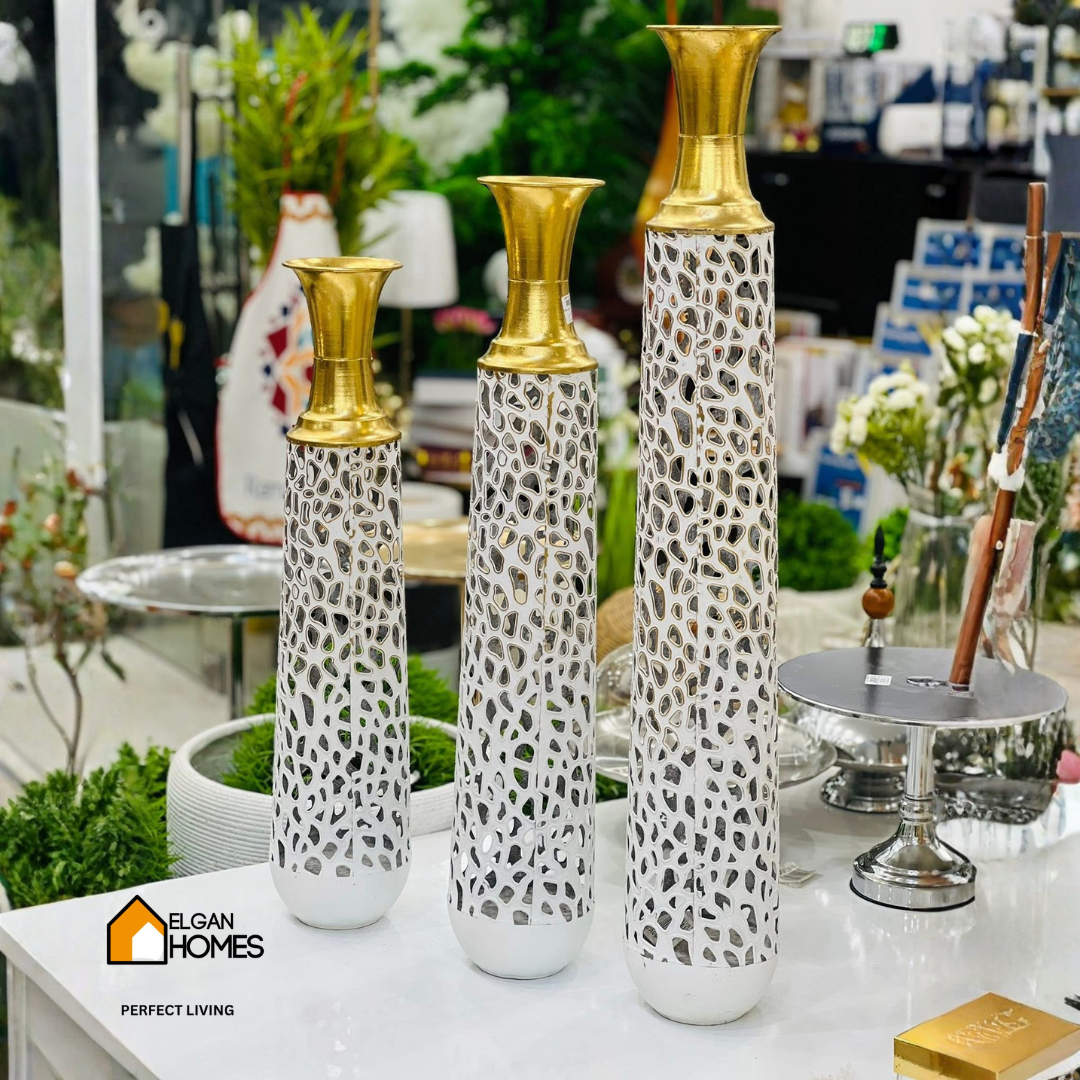 Golden and white premium metal planter 24 inches height single piece