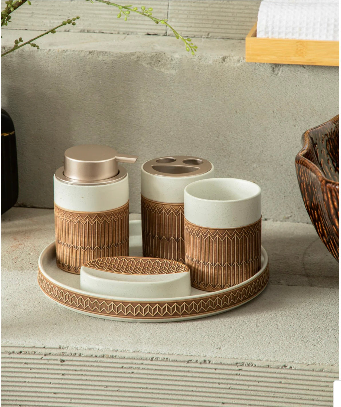 Premium Ceramic Bathroom Set with Tray