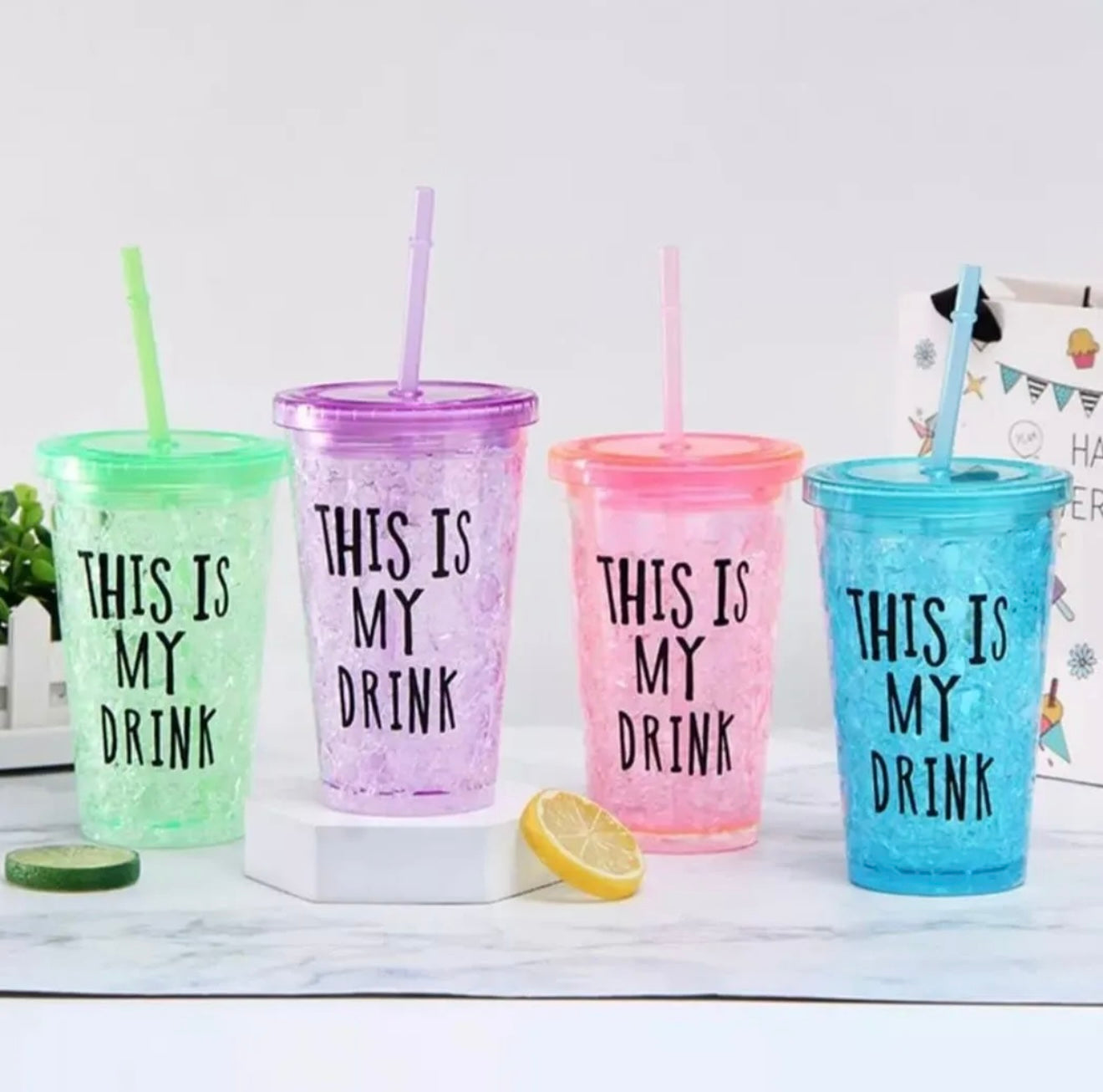 Big Size Acrylic Frosty Mason Jar Glass with Straw Lid Freezing Gel For Juice Glasses