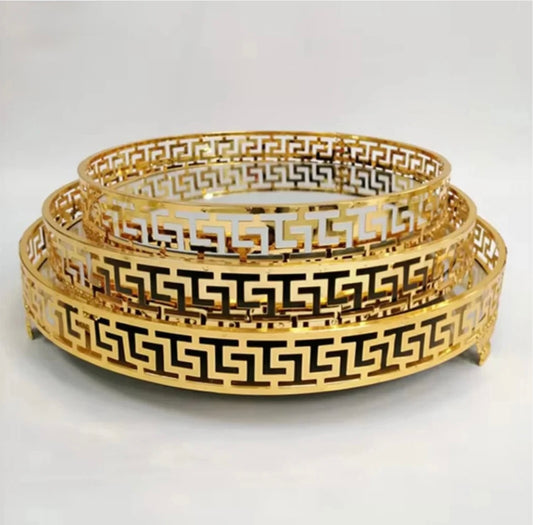 Abstract Design Golden Mirror Tray β Luxurious Decorative Accent