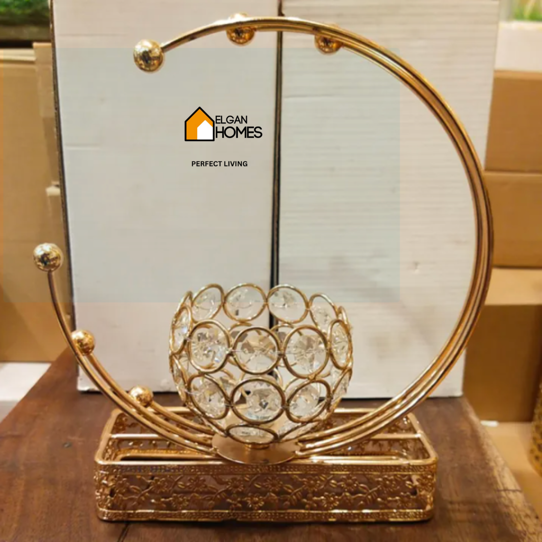 Golden Moon-Shaped Crystal Candle Holder – Celestial Elegance for Your Space