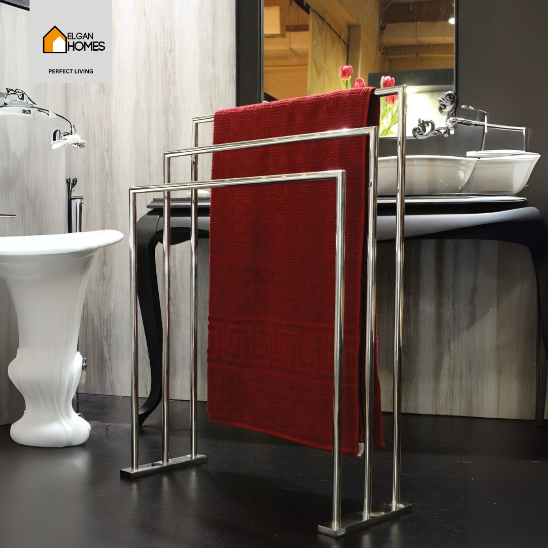 Bathroom Stainless Steel Towel Stand – Round Pipe Design