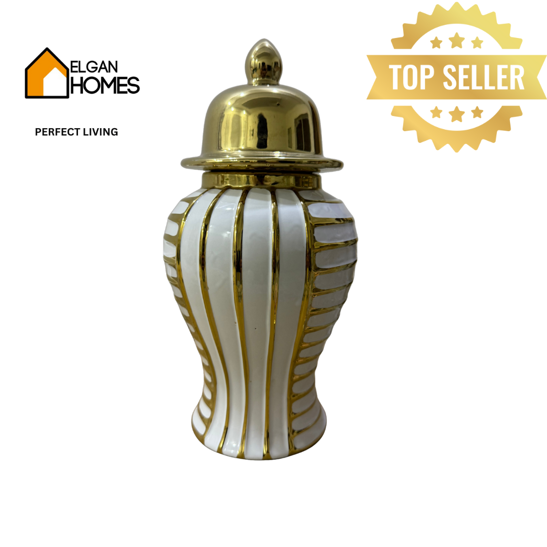 Royal Ceramic Jar with Gold Accents – Top Seller!
