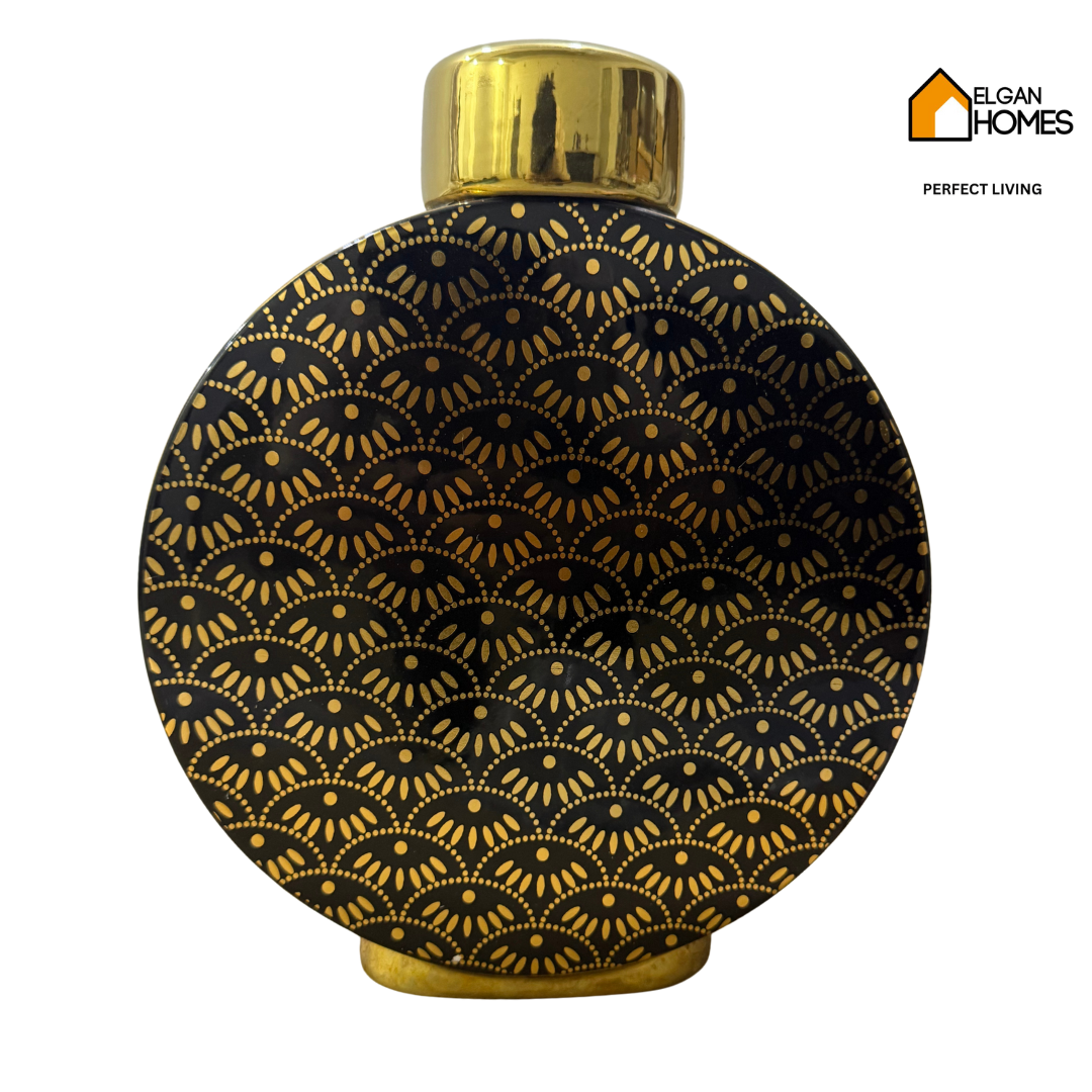 Luxe Round Vase β Black & Gold