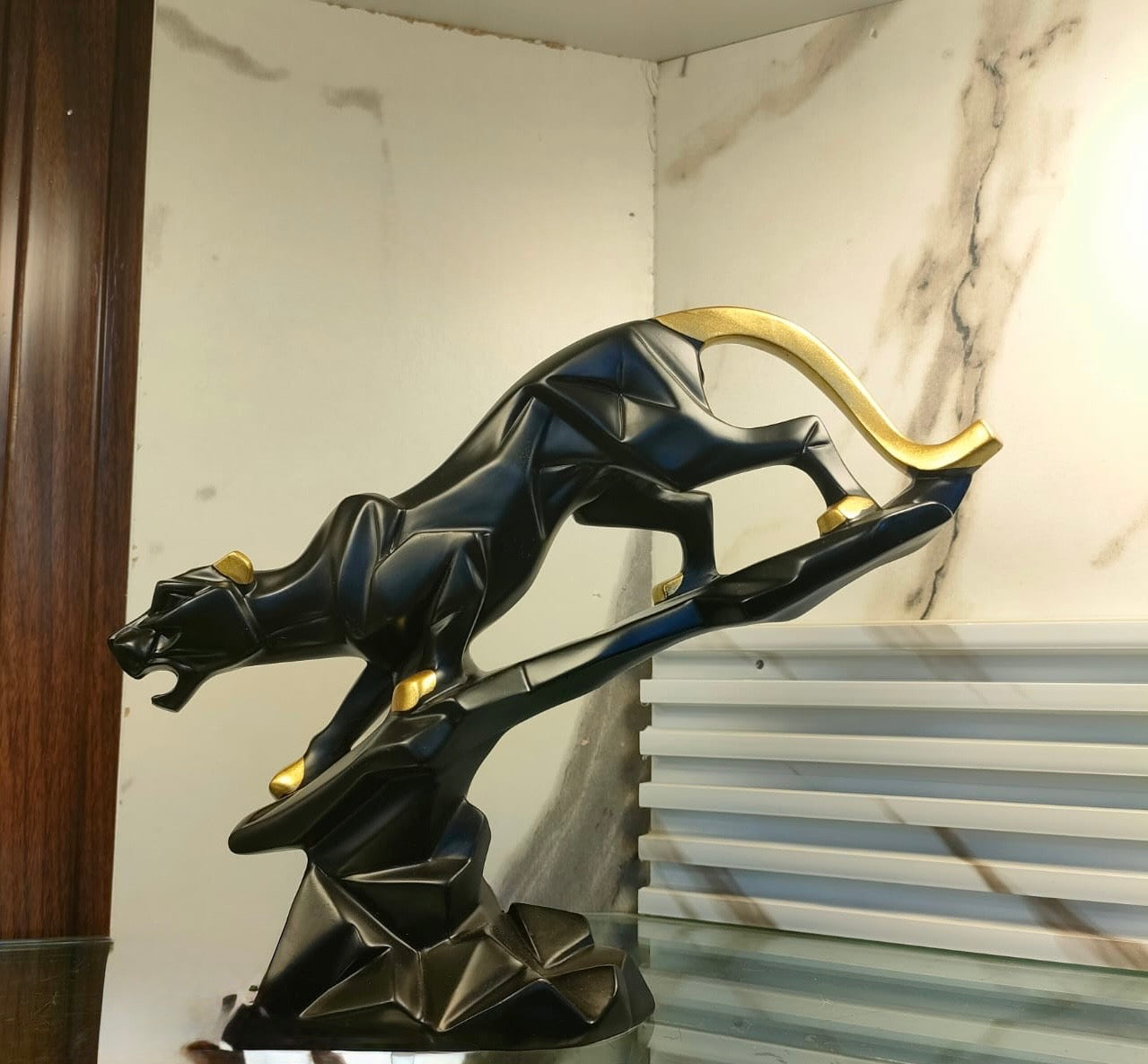 Abstract Black Panther Figurine with Gold Accents