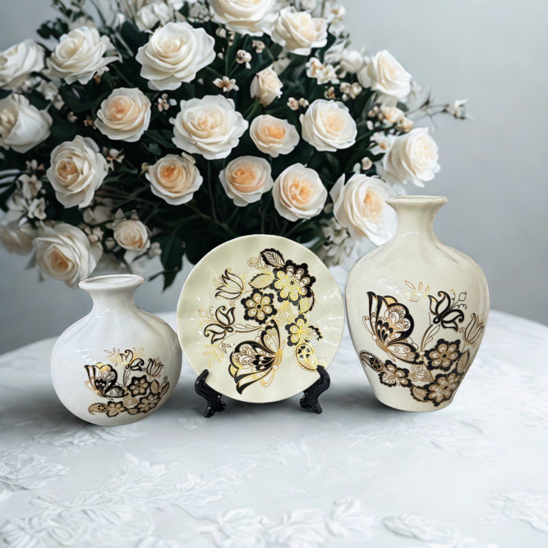 3-Piece Ceramic Decoration Set with Plate