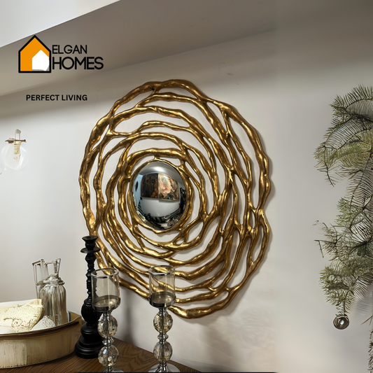 Golden Abstract Wall Mirror – 4ft