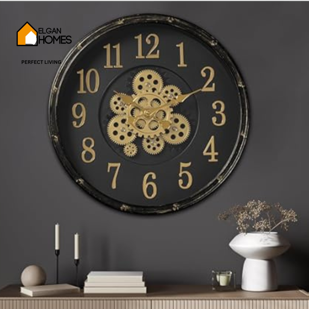Antique Rustic Large Imported Moving Gears Wall Clock
