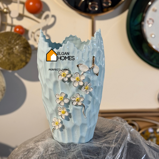 Icy Blue Diamond-Cut Vase