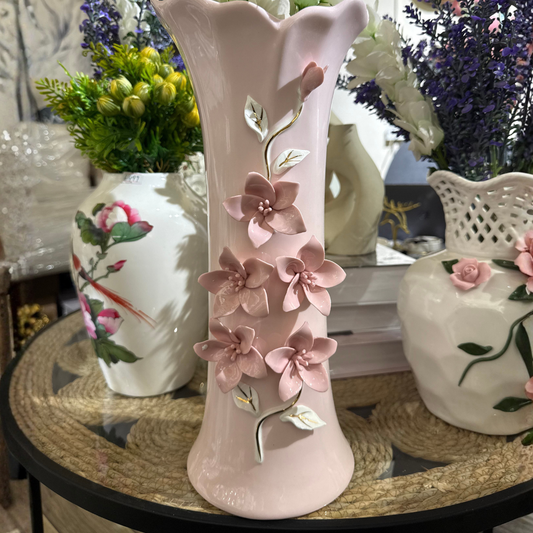 Large pink floral vase