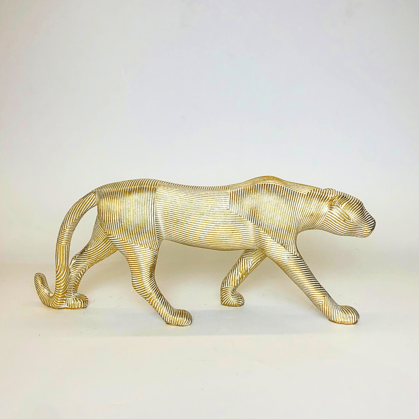 GOLDEN PANTHER FIGURINE MODERN DECORATIVE SCULPTURE