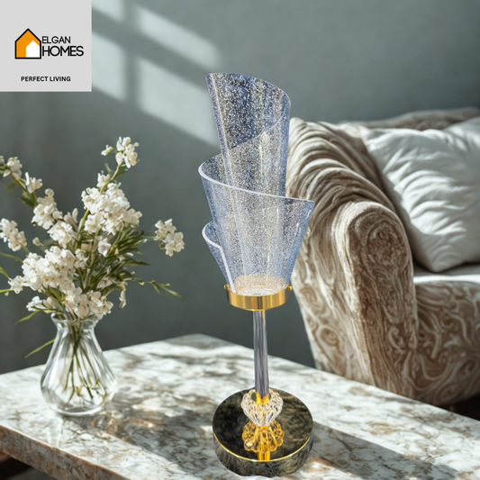 Cone Cut Acrylic & Crystal Base Side LED Table Lamp – Timeless Elegance with a Modern Spark