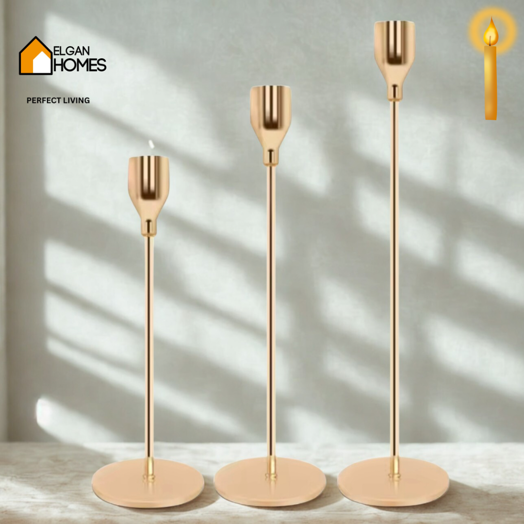 Tri-Candle Stand – Premium Gold Metal Elegance for Luxurious Ambiance