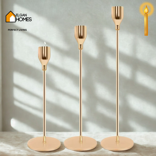 Tri-Candle Stand – Premium Gold Metal Elegance for Luxurious Ambiance