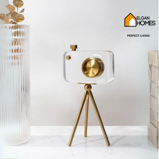 Modern Gold & Crystal Tripod Camera Style Decor Piece