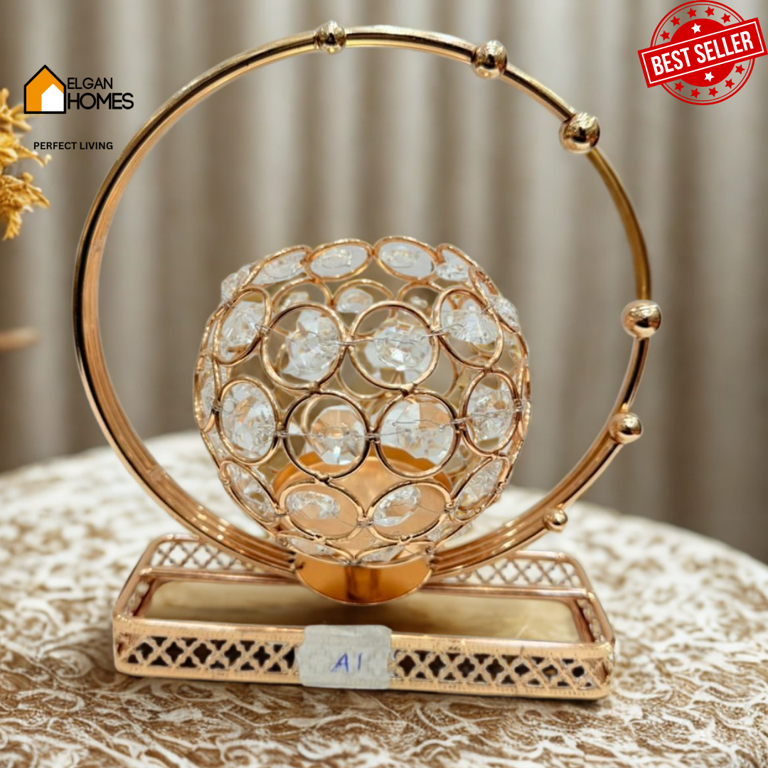 Golden Moon-Shaped Crystal Candle Holder – Celestial Elegance for Your Space
