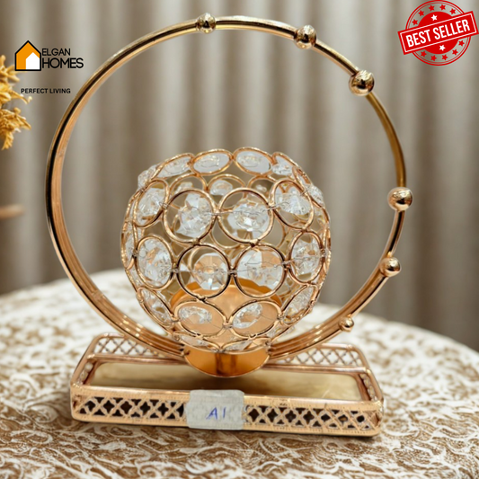 Golden Moon-Shaped Crystal Candle Holder – Celestial Elegance for Your Space