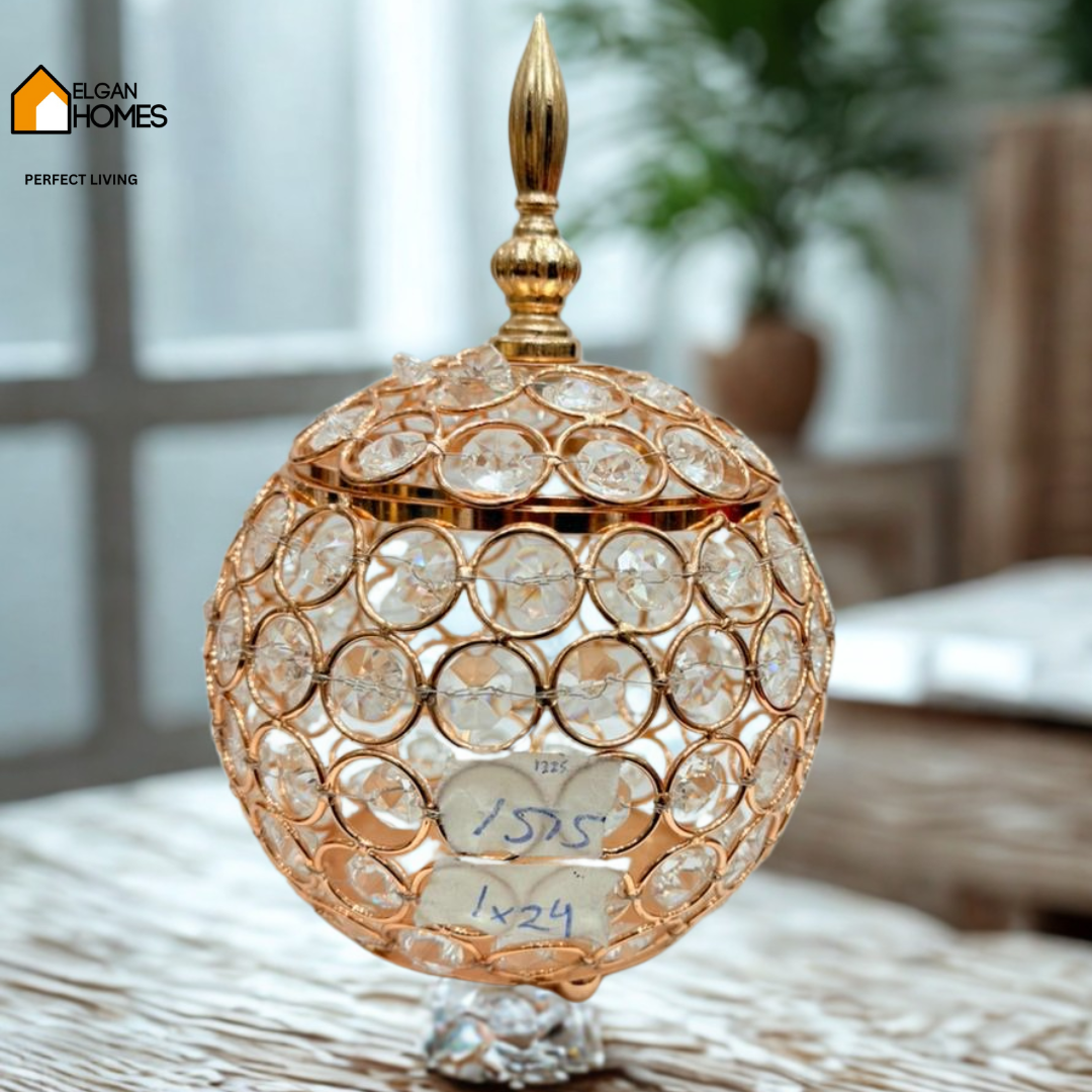 Crystal Globe Decorative Jar  – Golden Elegance
