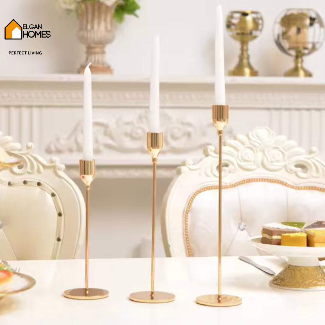 Tri-Candle Stand – Premium Gold Metal Elegance for Luxurious Ambiance