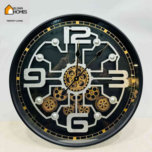 Nom-Ticking Wall Clock with Moving Gears: