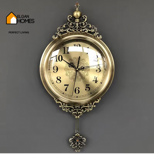 Baoli Snail Pendulum Wall Clock, Brown Solid Wood, Vintage Style, Battery Operated Silent Quartz Movement, for Indoor Time Piece