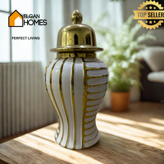Royal Ceramic Jar with Gold Accents – Top Seller!