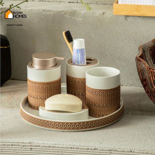 Premium Ceramic Bathroom Set with Tray