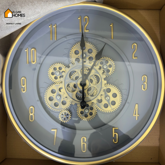 Rustic Wall Clock with Moving Gears