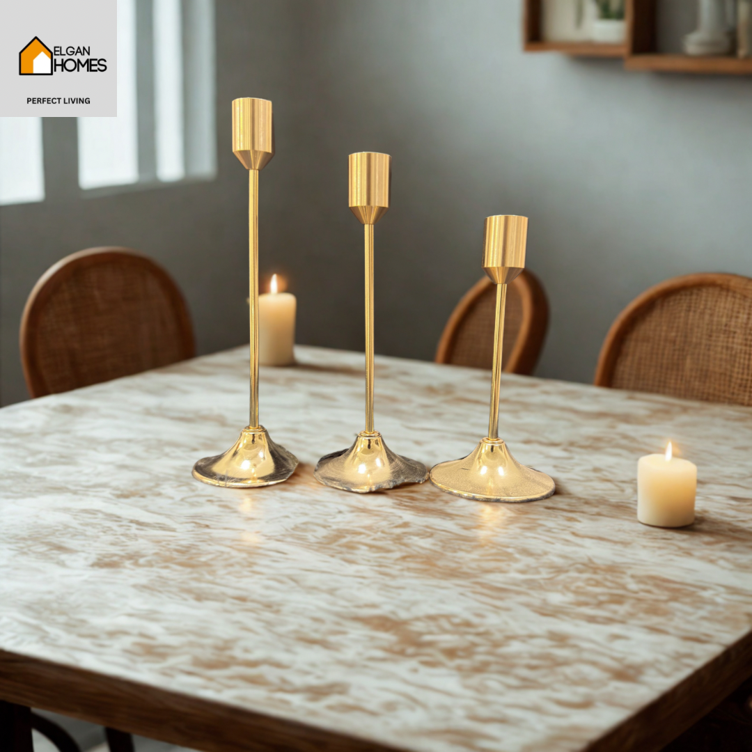 Tri-Candle Stand – Gold Metal Elegance for Luxurious Ambiance