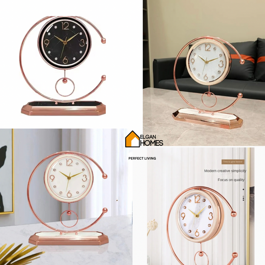 Rose Gold Baoli Table Clock with Metal Pendulum – A Touch of Vintage Luxury