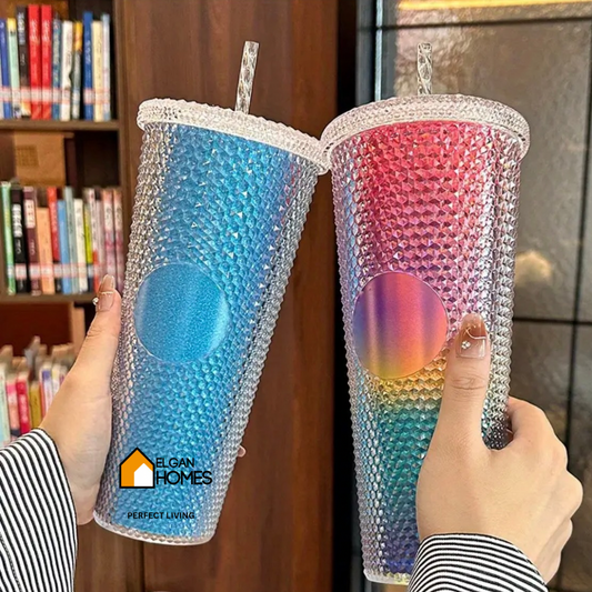 Diamond-Cut Colorful Glass with Matching Straw – Sip with Sparkle