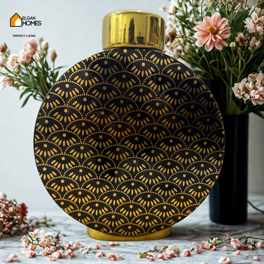 Luxe Round Vase –  Black & Gold