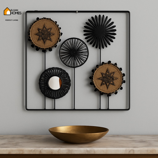 Modern Boho Wall Decor Frame – 5 Circle Elements