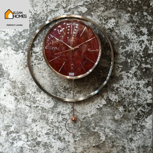 Premium Round Hanging Clock with Pendulum (Red)