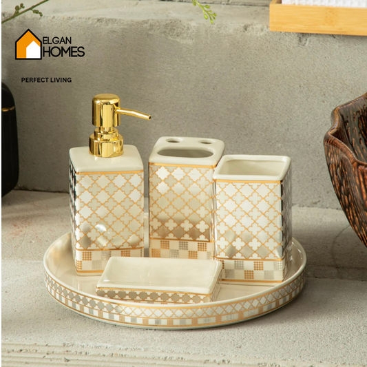 Modern Ceramic Bathroom Set with Tray
